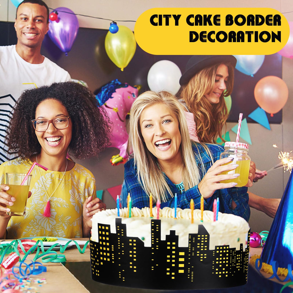 Janlaugh 2 Roll Skyscraper Cake Border Decoration Toppers Stick On or Lay On City Skyline Cake Decor Skyscraper Building Scenic Birthday Accessories for Bday Party Supplies (Skyline, Yellow)