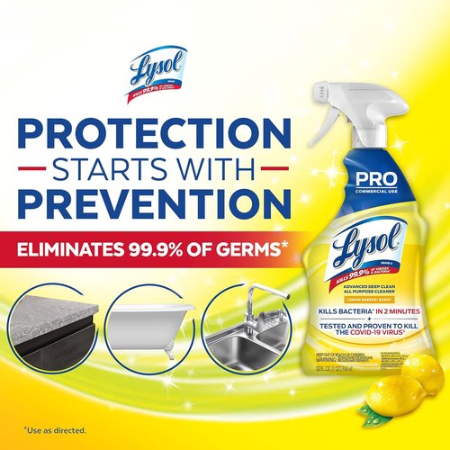 Lysol Pro All-Purpose Cleaner - Advanced Deep Cleaning Disinfectant Spray - Lemon Breeze - 32 oz Bottle (Pack of 12)