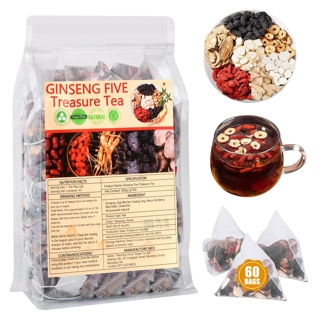 Kidney Tea 60 Bags Ginseng Six Treasure Tea Formula Traditional Chinese Herbal Kidney Cleanse Detox Repair for Women & Men