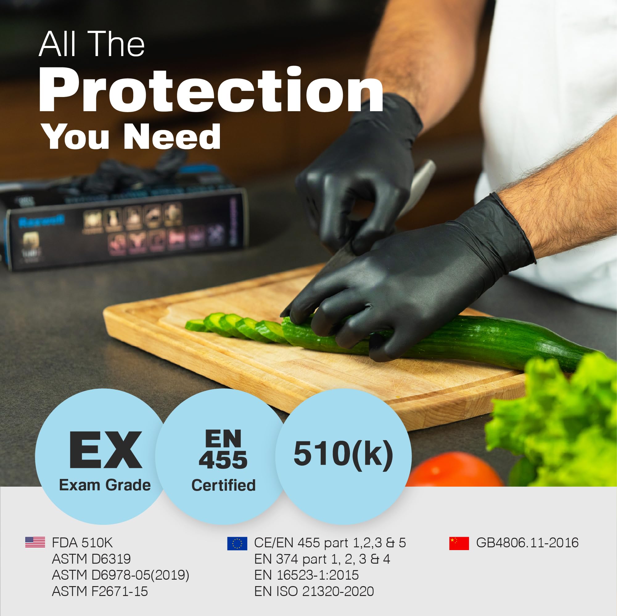 Raxwell 5.5 Mil Black Nitrile Gloves - Chemical Resistant for Medical & Cleaning Tasks - Textured Touchscreen-Compatible Food Safe Gloves - Disposable for Cooking & Prep - Medium Pack of 100