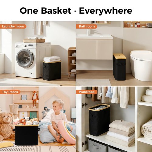 MinBoo Toilet Paper Basket, Storage with Lid, Toilet Paper Organizer for Bathroom, Free Standing Toilet Paper Holder with Storage,Black