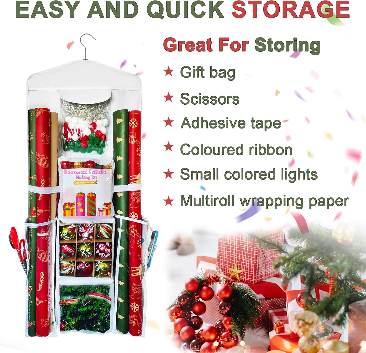 Regine Switzerland Hanging Gift Organizer - Double-Sided Storage for Wrapping Paper | Black