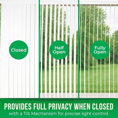 Calyx Interiors Vertical Blinds - White Light-Filtering Vinyl | 78" W x 84" H for Sliding Glass Doors & Windows