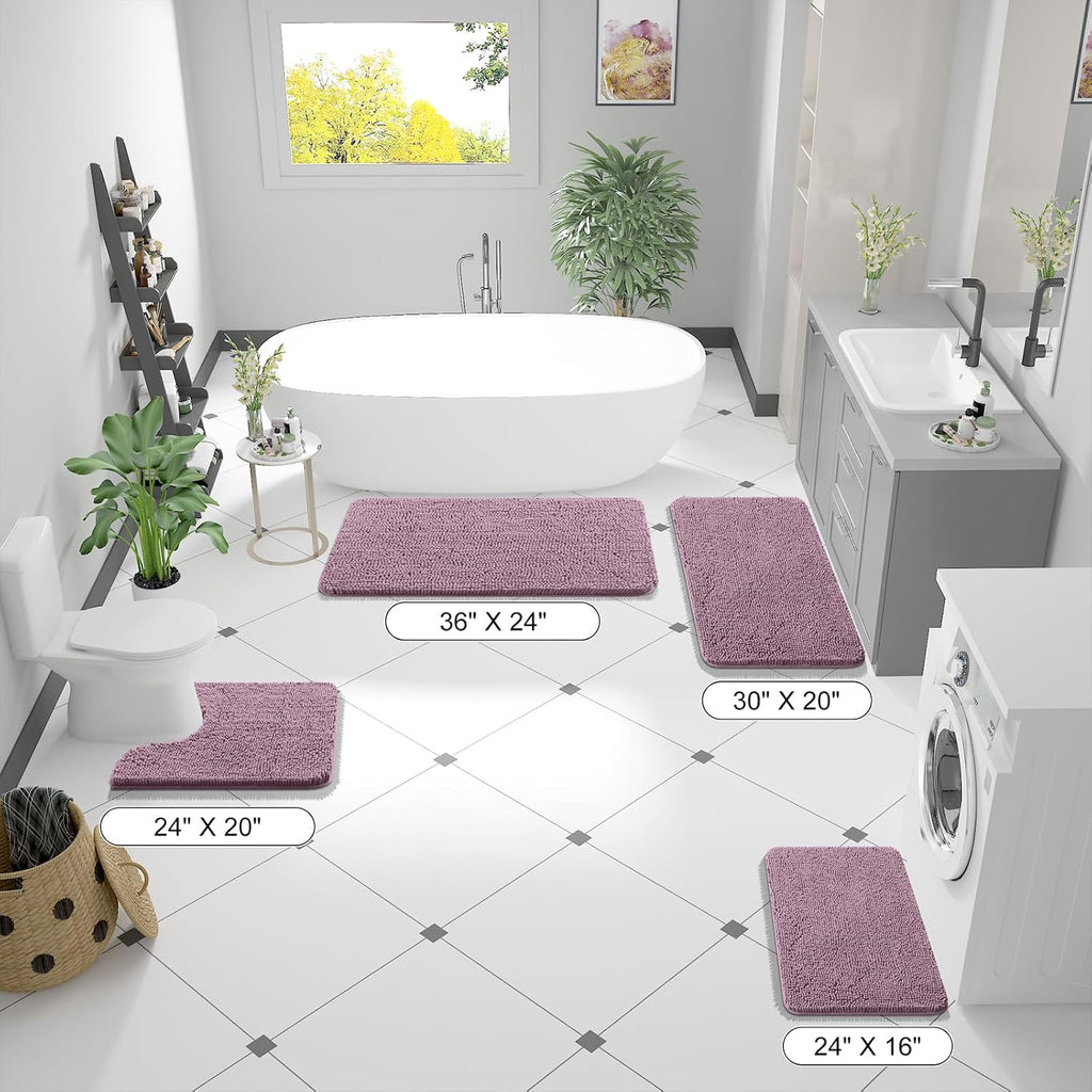 OLANLY Bathroom Runner Rugs - Soft Absorbent Chenille Bath Mat with Rubber Backing | 47x17 Deep Plum