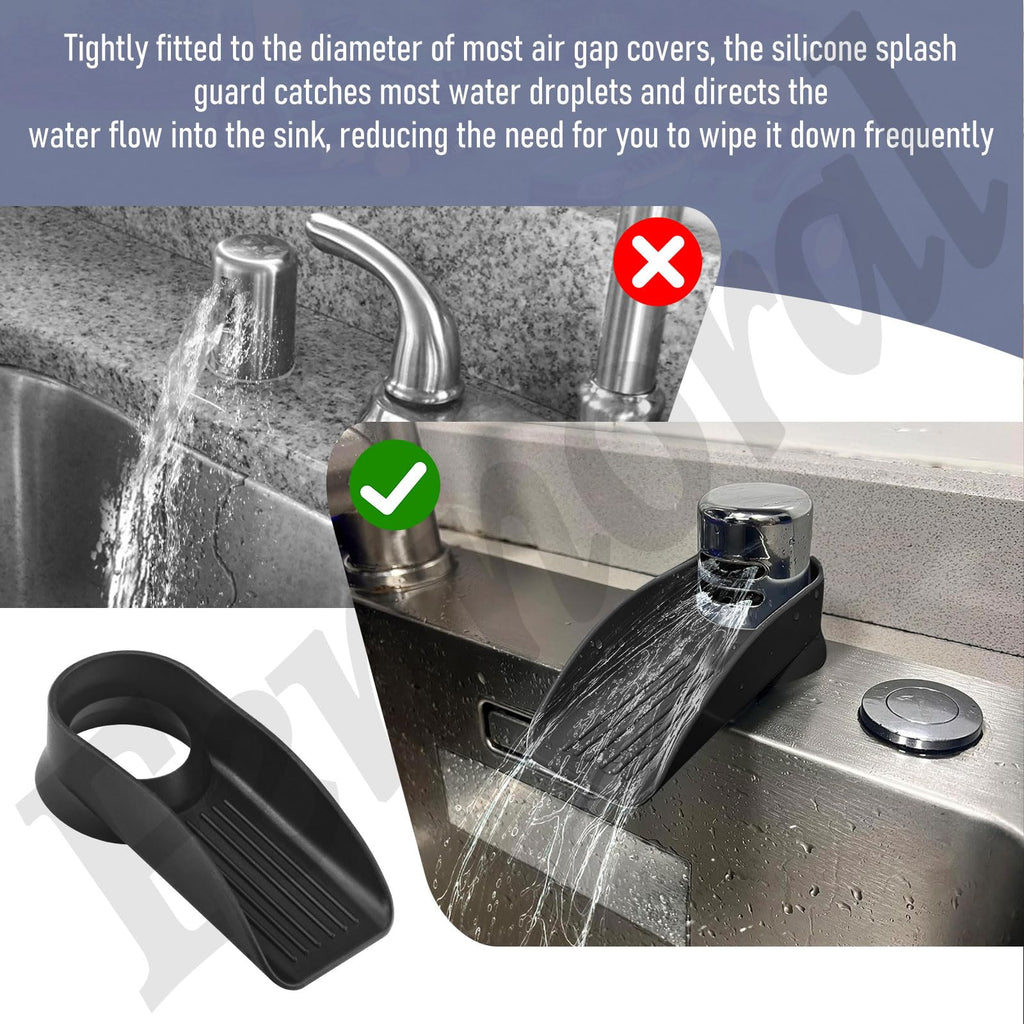 Air Gap Cover Water Ramp Silicone Splash Guard (Black), 4° Overflow Spout Extender, The Silicone Splash Guard Prevents Water From Splashing Around