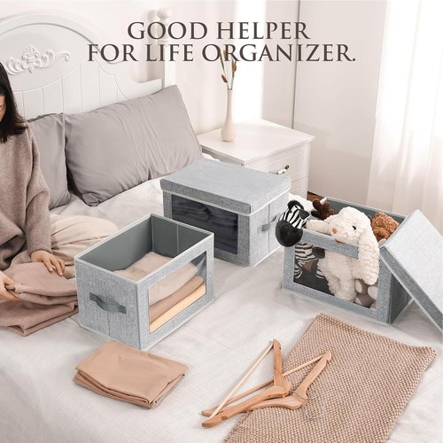 Homsorout Fabric Storage Bins - 3-Pack Foldable Storage Cubes with Lids for Home & Office Organization
