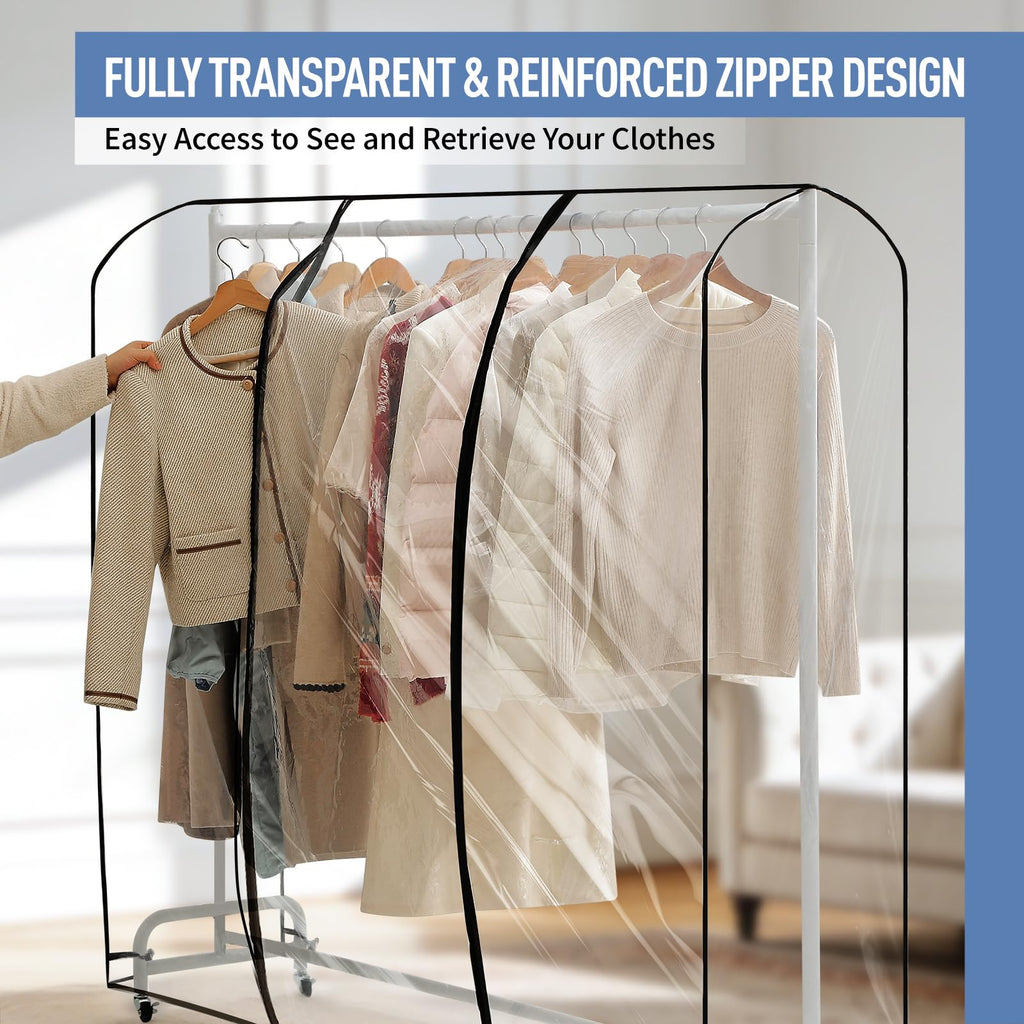 Moucas Clear Garment Rack Cover 71" L x 20" W x 60" H, Clothes Rack Cover with Reinforced Double Zippers, Waterproof PEVA Dustproof Protection – Cover Only, Rack Not Included