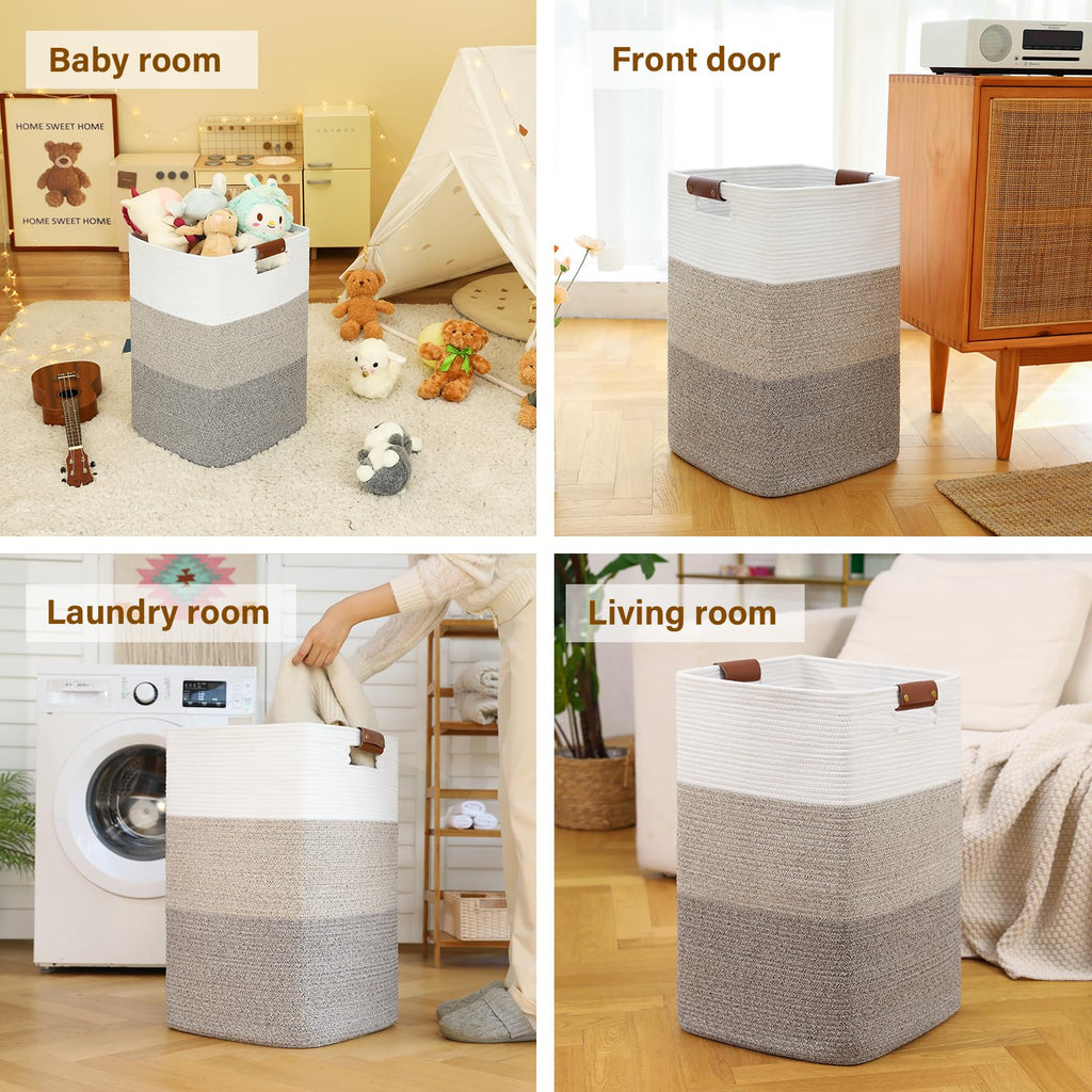 SIXDOVE Laundry Hamper 96L Extra Large Laundry Basket, Woven Blanket Basket, Cotton Woven Storage Hamper with Handles for Living Room, Large Baskets for Pillows, Blankets, Clothes-Gradient Yellow