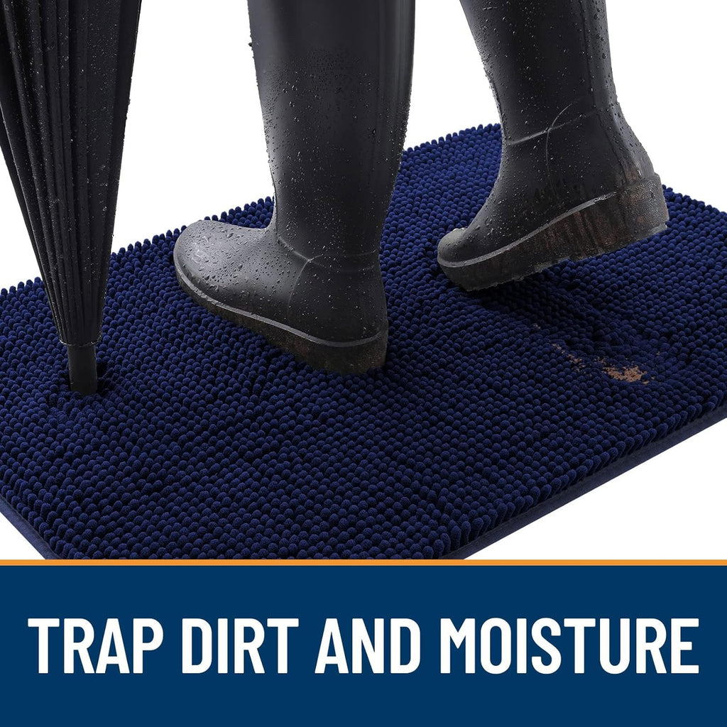 OLANLY Dog Door Mat - Absorbent Non-Slip Washable Doormat for Muddy Paws | Quick Dry Chenille, Navy Blue 70x46