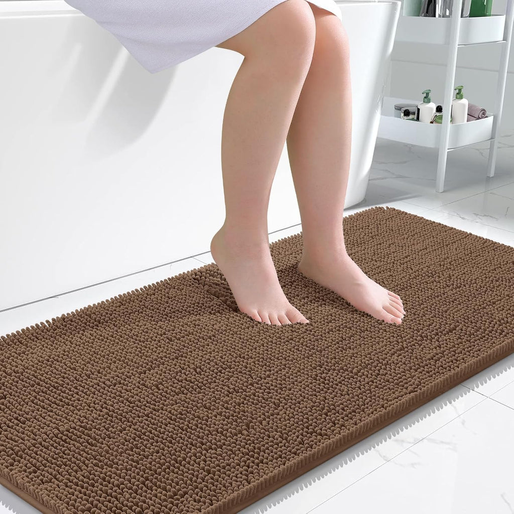 OLANLY Large Bath Rugs - Extra Soft Chenille with Rubber Backing | Quick Dry, Machine Washable, Mocha 45x27