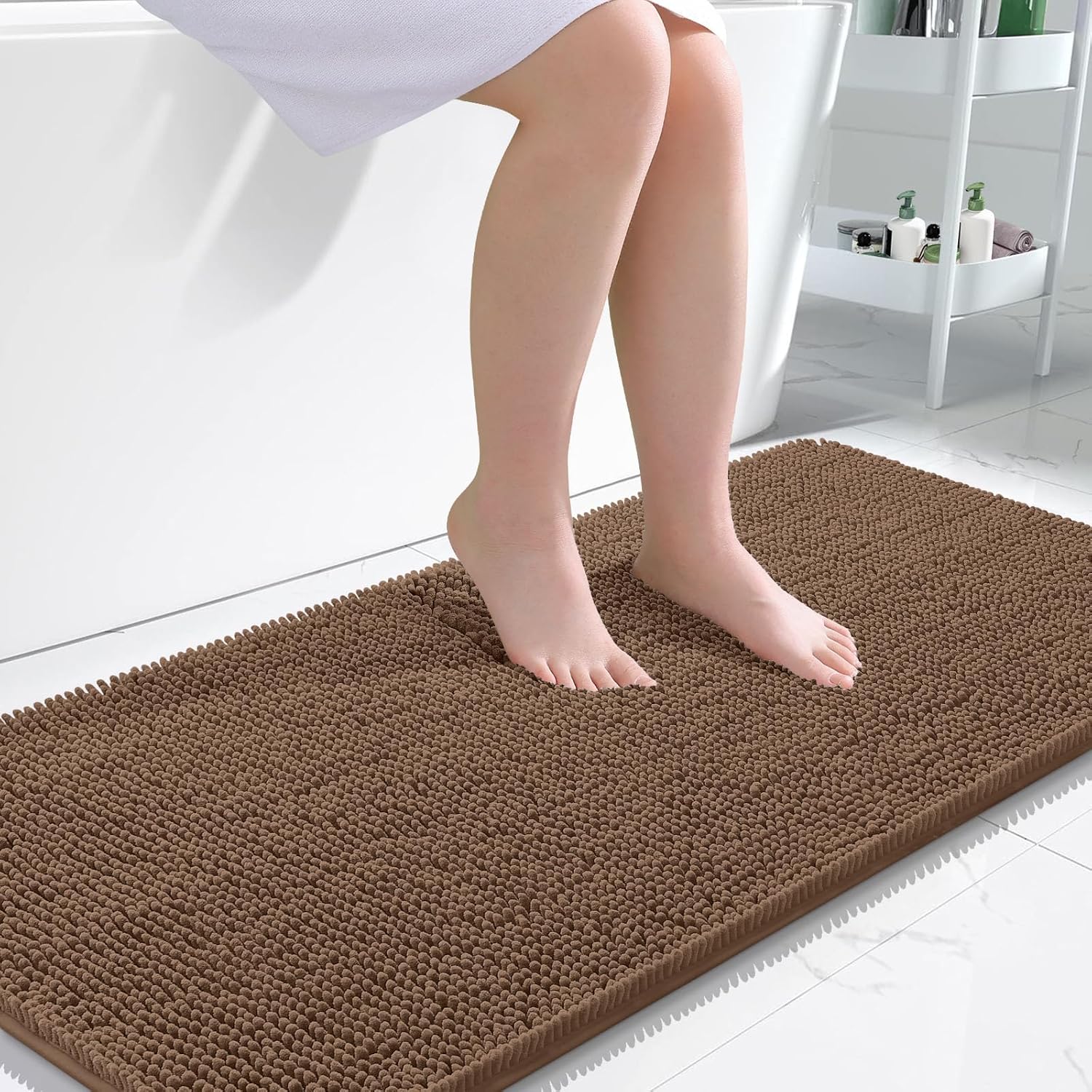 OLANLY Large Bath Rugs - Extra Soft Chenille with Rubber Backing | Quick Dry, Machine Washable, Mocha 45x27