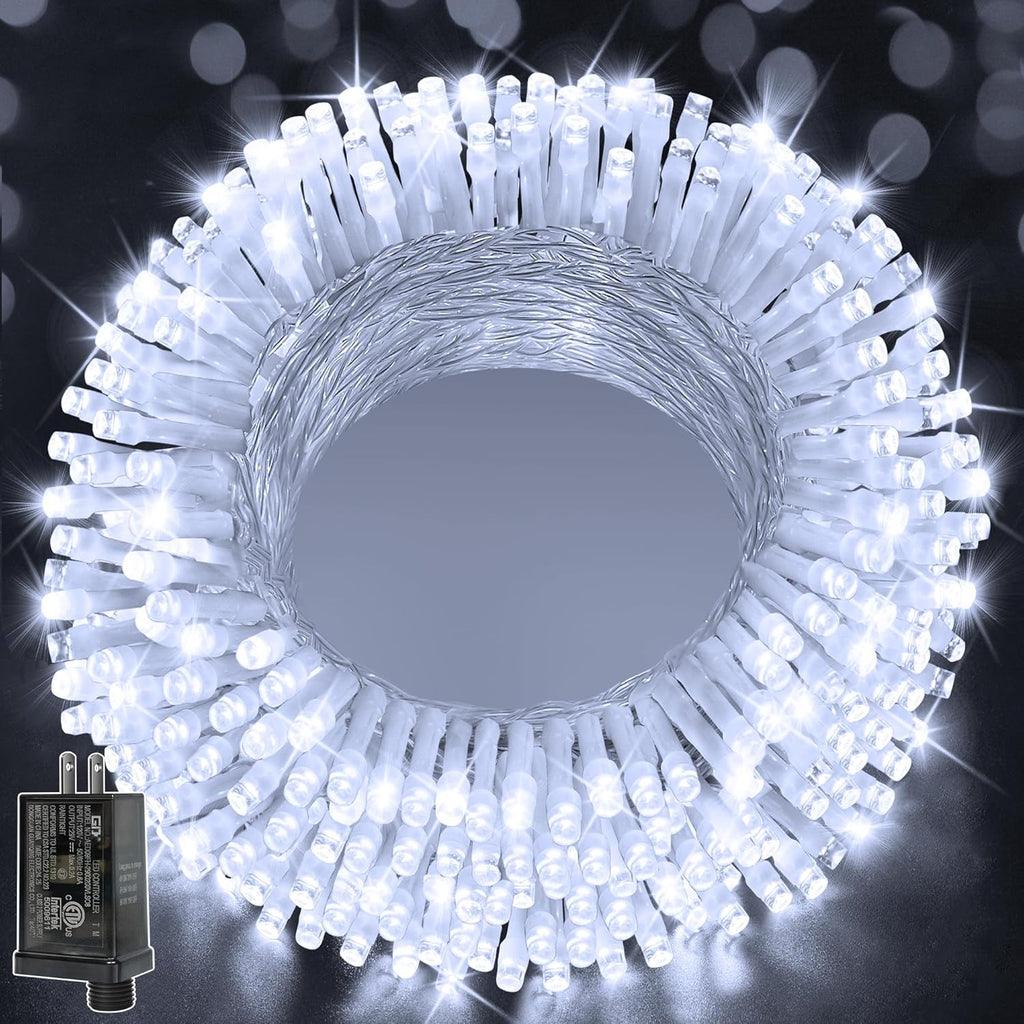 Ollny 200 LED Christmas Lights - 60FT Cool White Connectable String Lights | Waterproof, 8 Modes for Indoor/Outdoor Use