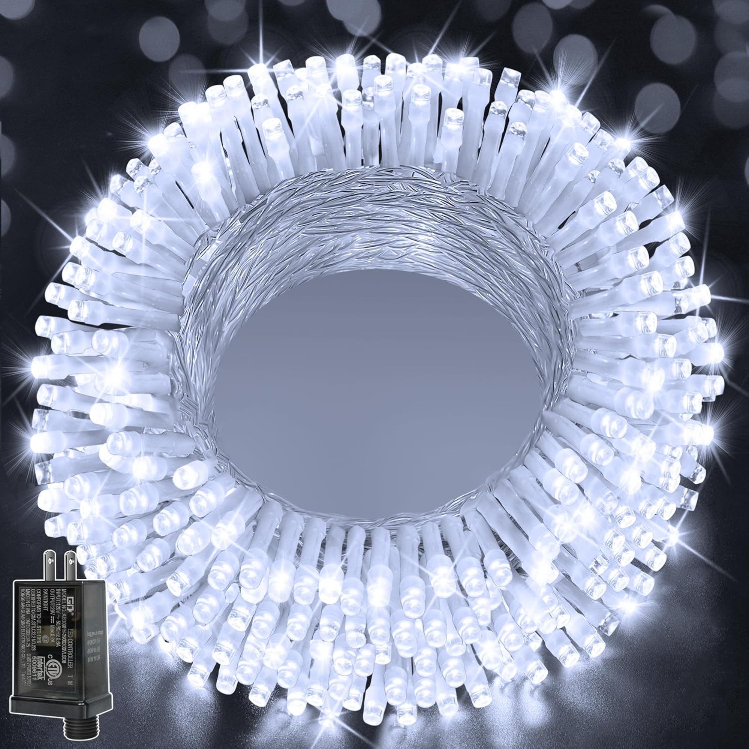 Ollny 200 LED Christmas Lights - 60FT Cool White Connectable String Lights | Waterproof, 8 Modes for Indoor/Outdoor Use