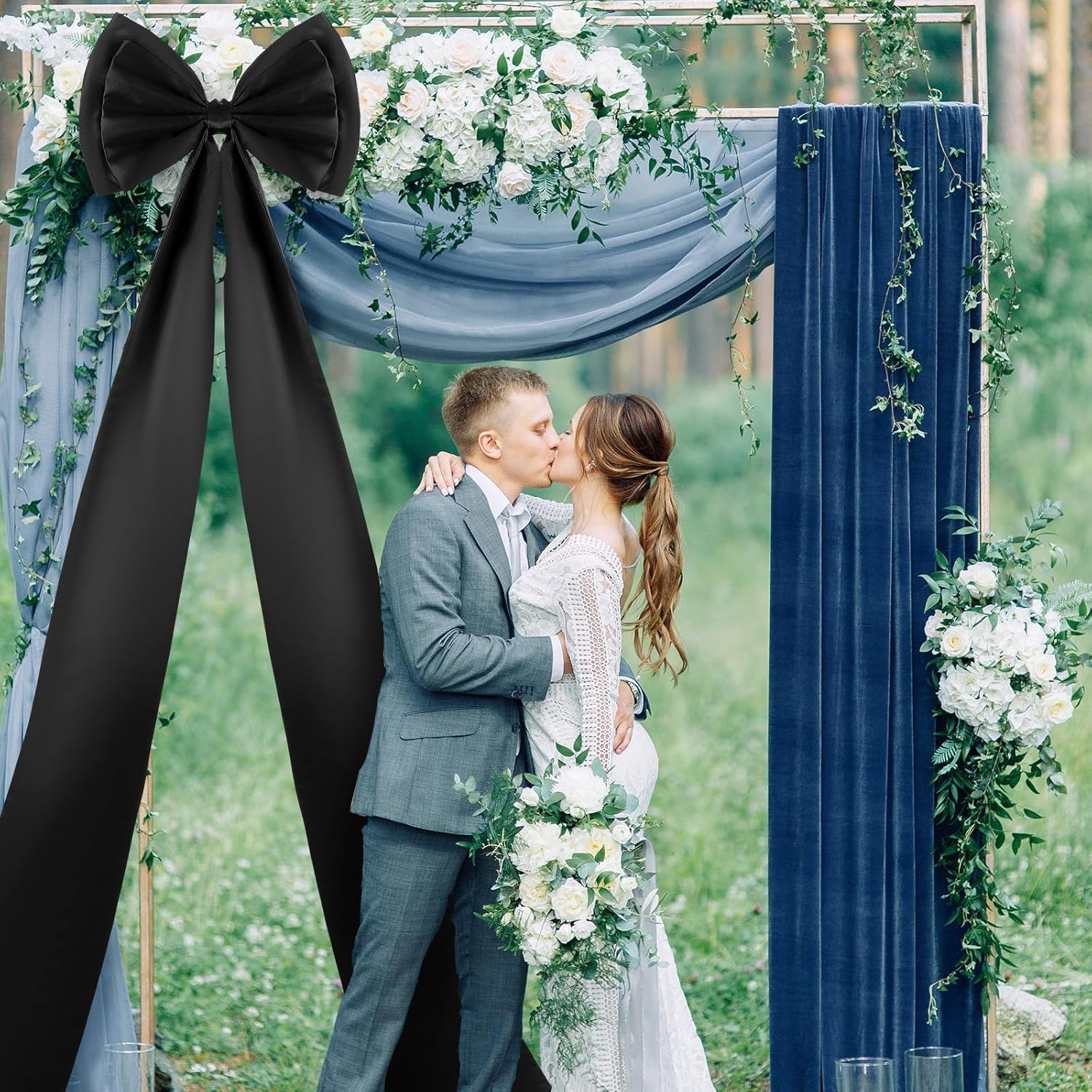 Wavwavw Giant Black Bow Decor - Oversized Satin Ribbon Tie for Weddings & Parties | 75x18 Inch