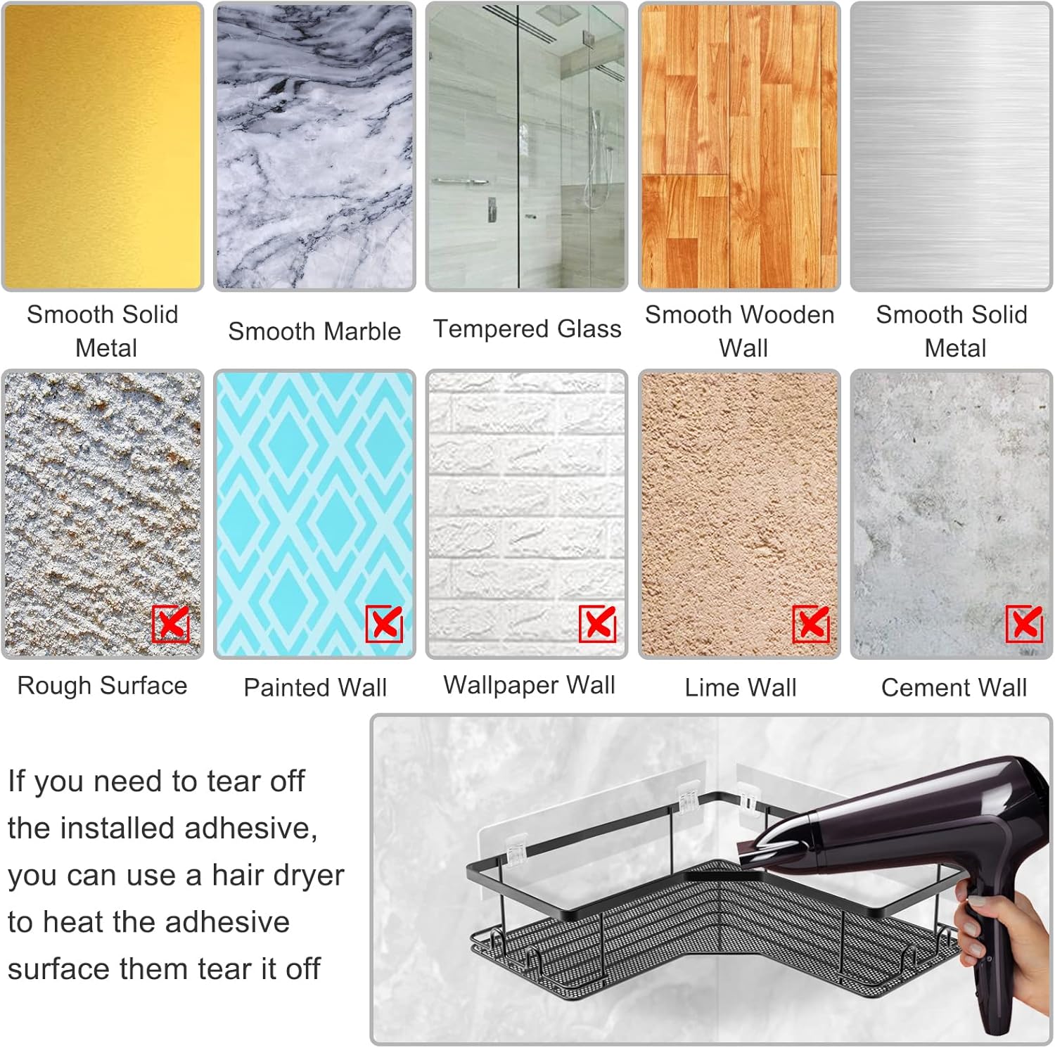 Skiennix Shower Caddy Shelf Adhesive Replacement Stickers - No Drilling Bathroom Corner Organizer | 4-Pack