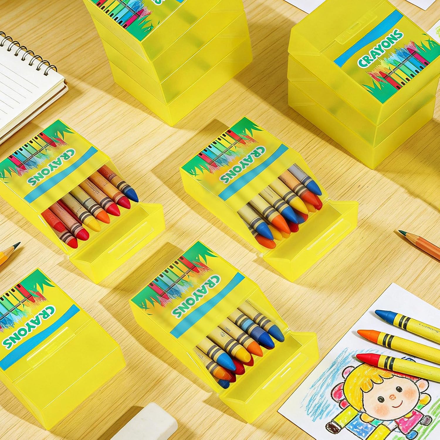 Skiennix Crayon Storage Organizer - 24 Pcs Plastic Box with Hinged Lid & Snap Closure | Cartoon Patterned
