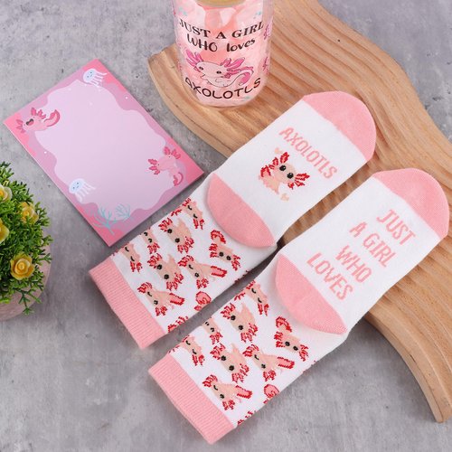 Best Axolotl Gifts for Women Girl Funny Gifts for Axolotl Lovers Including Glass Cup Makeup Bag Canvas Tote Bag Socks Notepad Earring Brecelet for Birthday Christmas Mothers Day