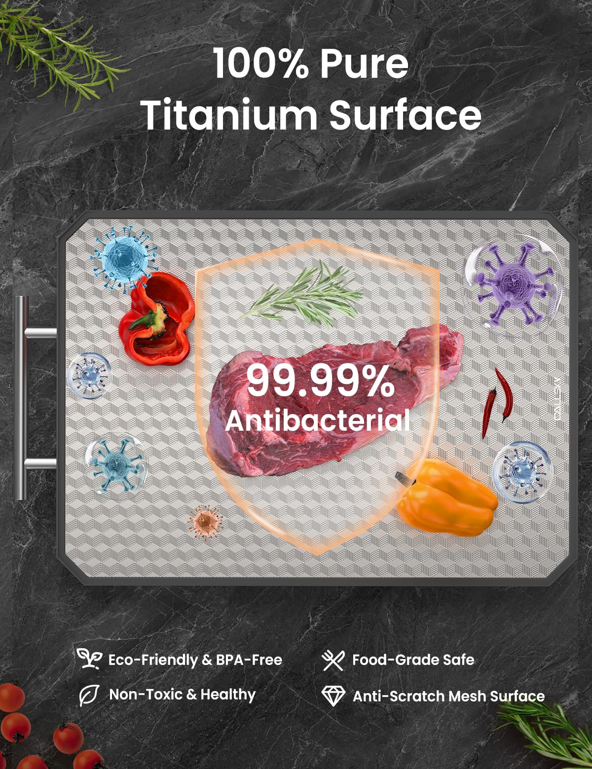 Callsky Cutting Board for Kitchen, Non Toxic Titanium Cutting Board, Double-Sided Metal Chopping Board with Juice Groove, Cutting Boards for Meat, Vegetables and Fruits, Dishwasher Safe Large 16”×11”