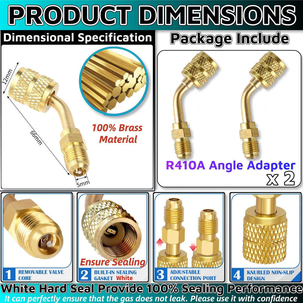 R410a Adapter Mini Split Adapter, 5/16 To 1/4 HVAC for Air Conditioner & Hose Connectors HVAC Tools for R410a Refrigerant Mini Split Recharging & More（2PCS 45°Angle)