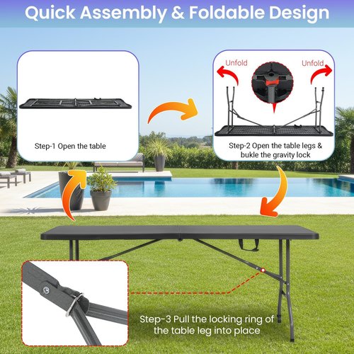 FDW Folding Table - 6FT Portable Picnic & Party Table with Carrying Handle | Black Color