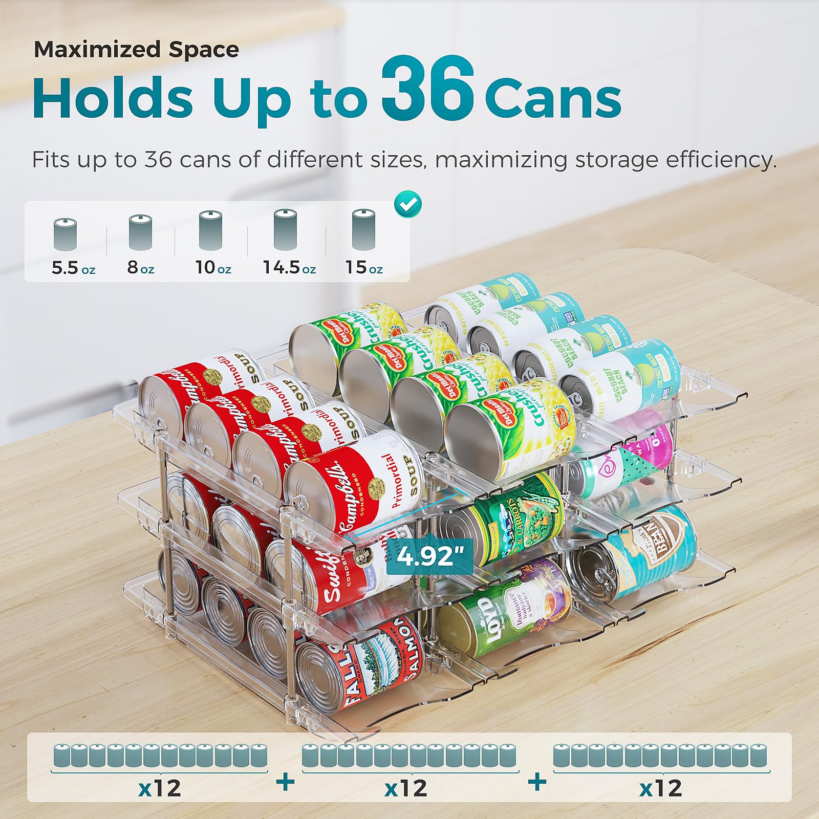 oylik Can Organizer for Pantry, 3 Tiers Can Storage Rack, up to 36 Cans Food Holders for Fridge, Cabinet and Pantry Organization