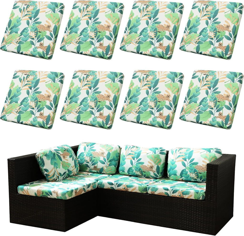 BIETYONE Outdoor Couch Cushion Covers - 8Pcs Washable & Reusable Leopard Slipcovers for Patio Furniture