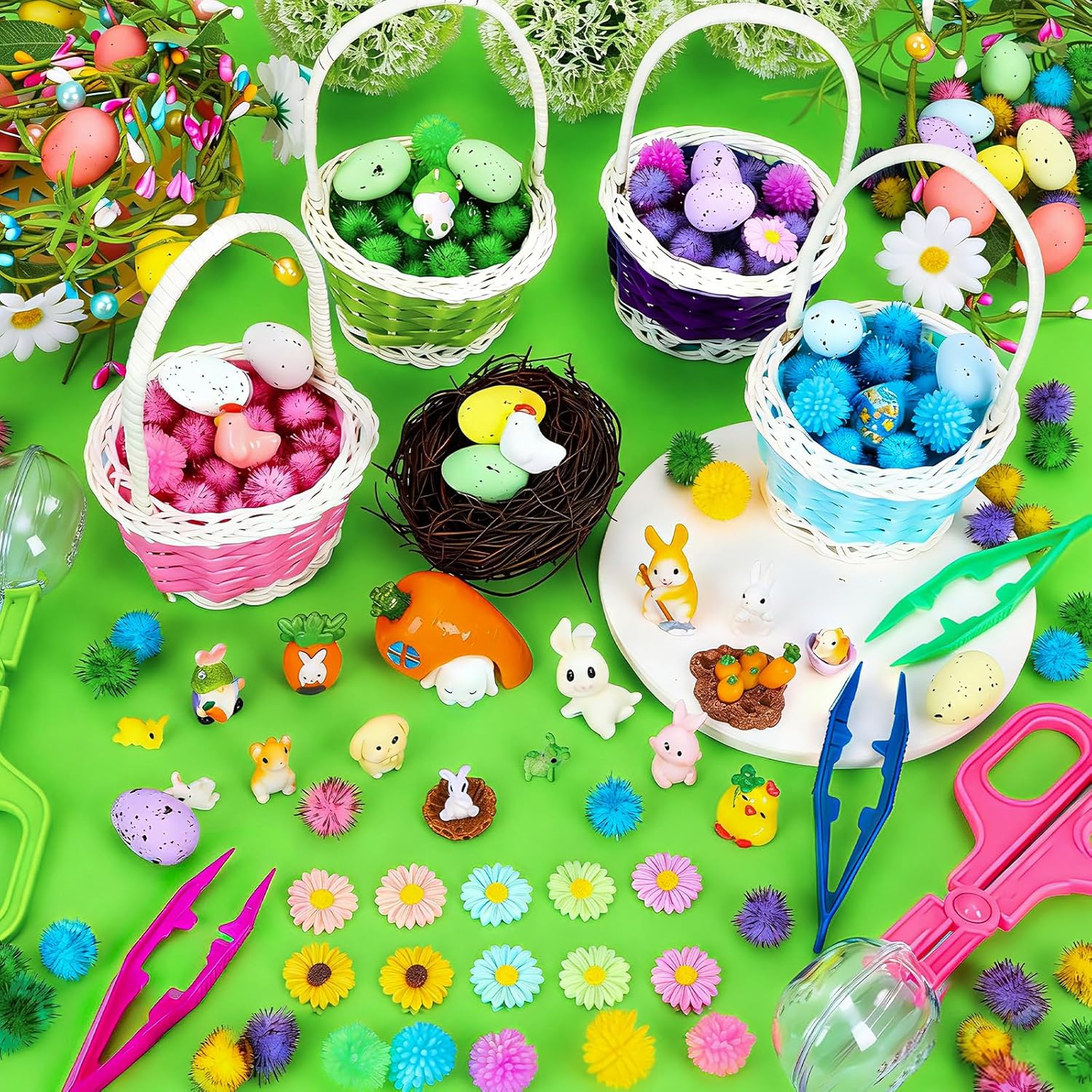 Spring Sensory Bin Filler by Easter | 287 Pcs with Eggs, Bunnies, Felt Flowers & Pom Poms