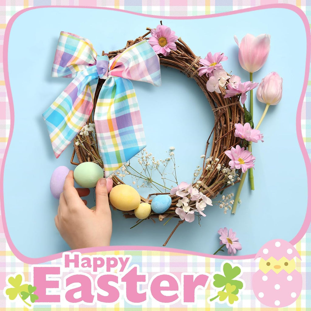 VitalCozy Easter Plaid Wreath Sash - Elegant Satin Ribbon for Monogrammed Decor | Indoor/Outdoor Use