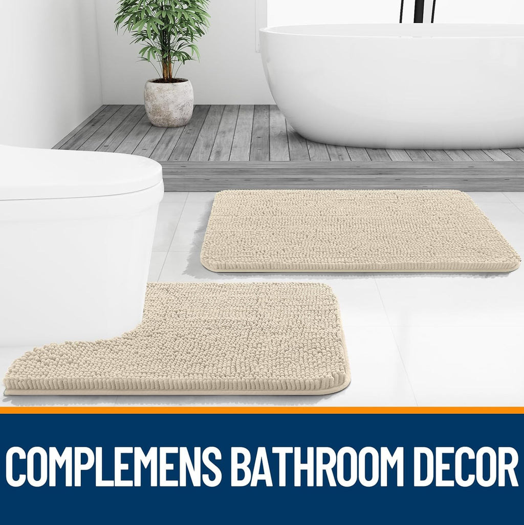OLANLY Bathroom Runner Rugs - Extra Soft Chenille Bath Mats | Quick-Dry, Machine Washable, 44x24, Sand