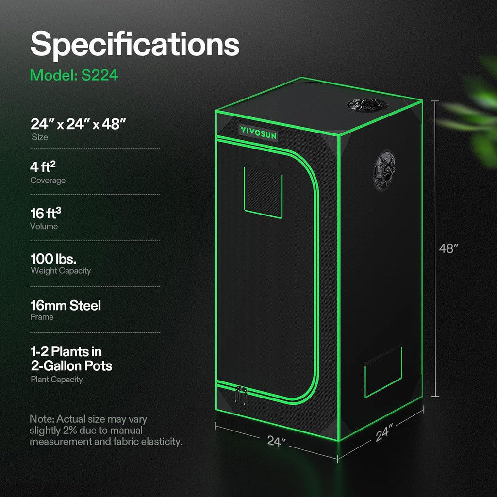 VIVOSUN 2x2 Grow Tent - High Reflective Mylar with Observation Window & Floor Tray | 24"x24"x48" for Hydroponics