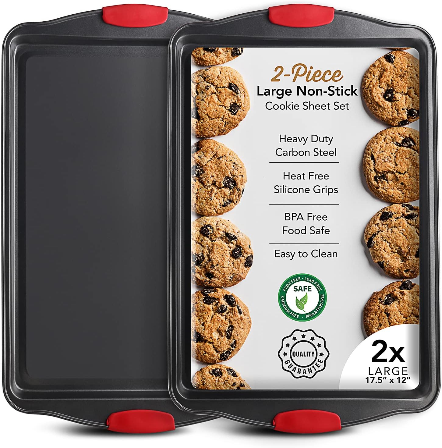 Skiennix Baking Sheet Set - 2-Piece Large Nonstick Cookie Sheets with Silicone Handles | BPA-Free Steel Pans