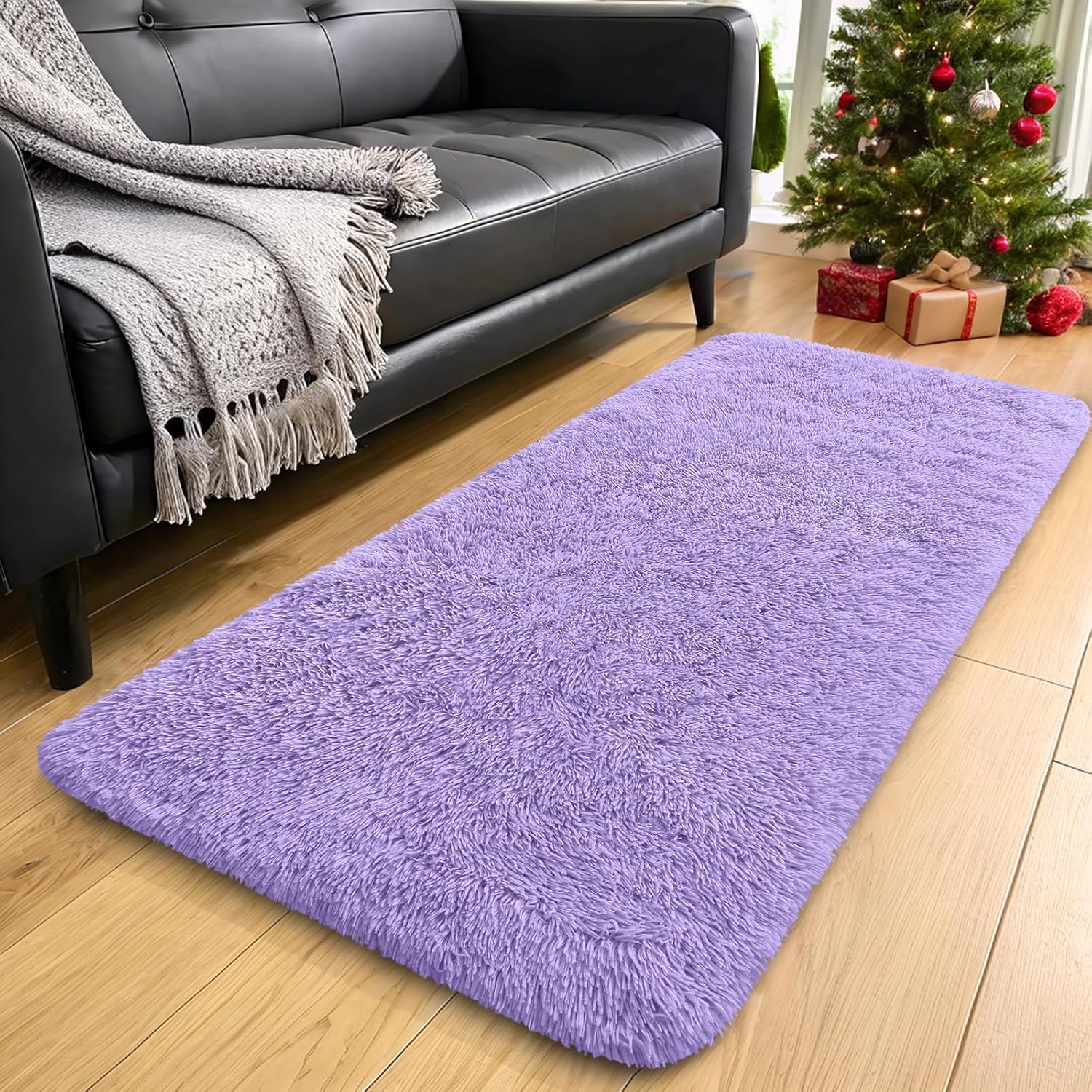 OLANLY Runner Rugs - Soft, Machine Washable Shaggy Design for Hallway & Bedroom | Light Purple 2x6 ft