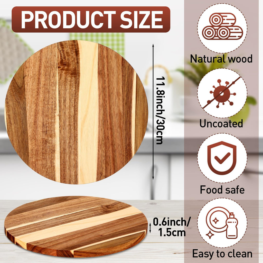 Patelai 10 Pack 12" Acacia Wooden Round Cutting Boards Bulk 0.6 Inch Thick Round Charcuterie Board Smooth Surface Multipurpose Chopping Serving Tray for Pizza Fruit Vegetables Bread