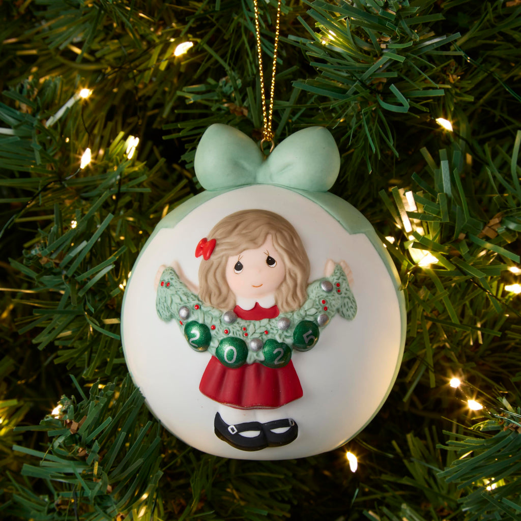 Precious Moments Deck The Halls 2025 Dated Girl Ornament Bisque Porcelain 2025 Ball Keepsake 251003