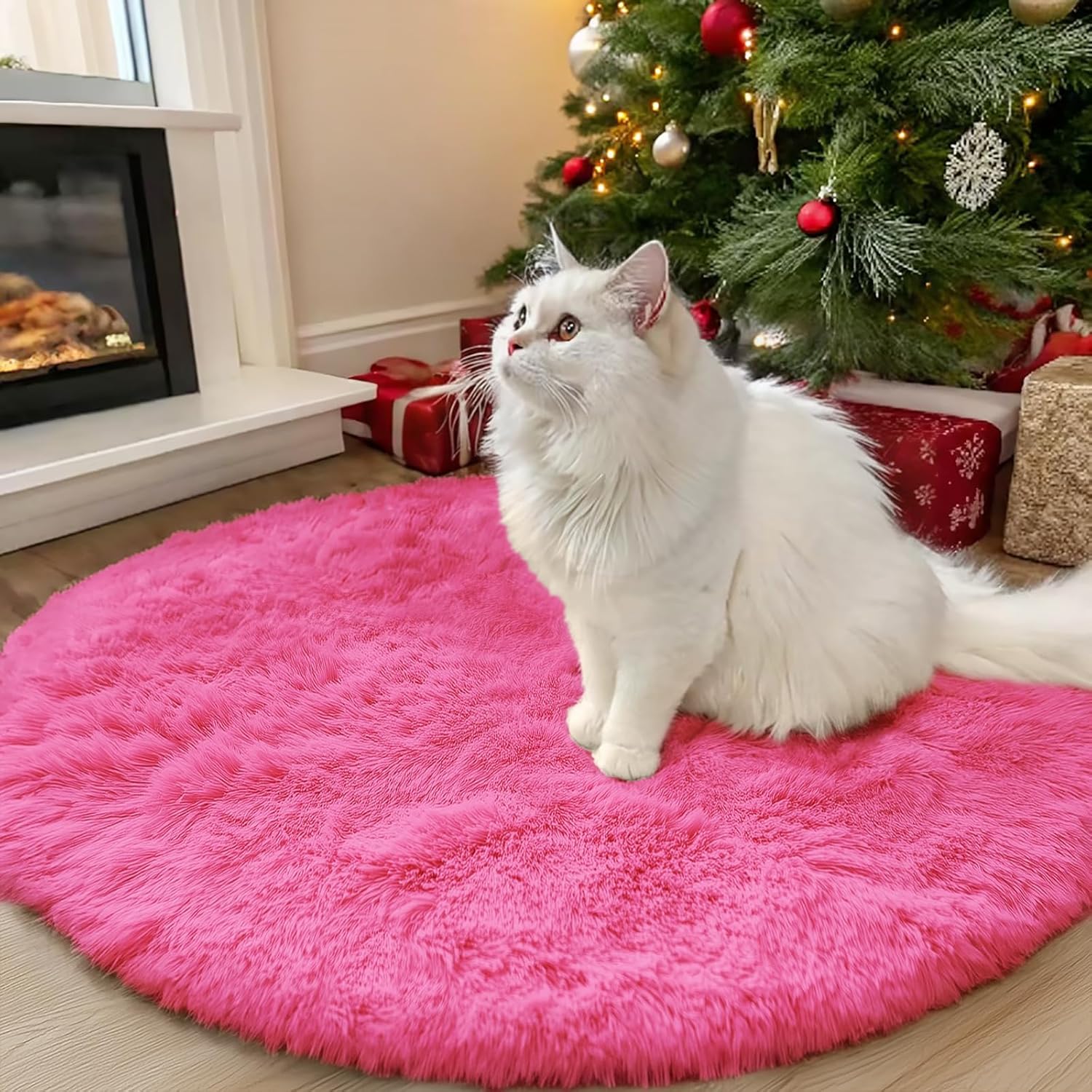 OLANLY Round Hot Pink Area Rug - Soft, Fluffy, Machine Washable 3 ft Circle Carpet for Bedrooms & Nurseries
