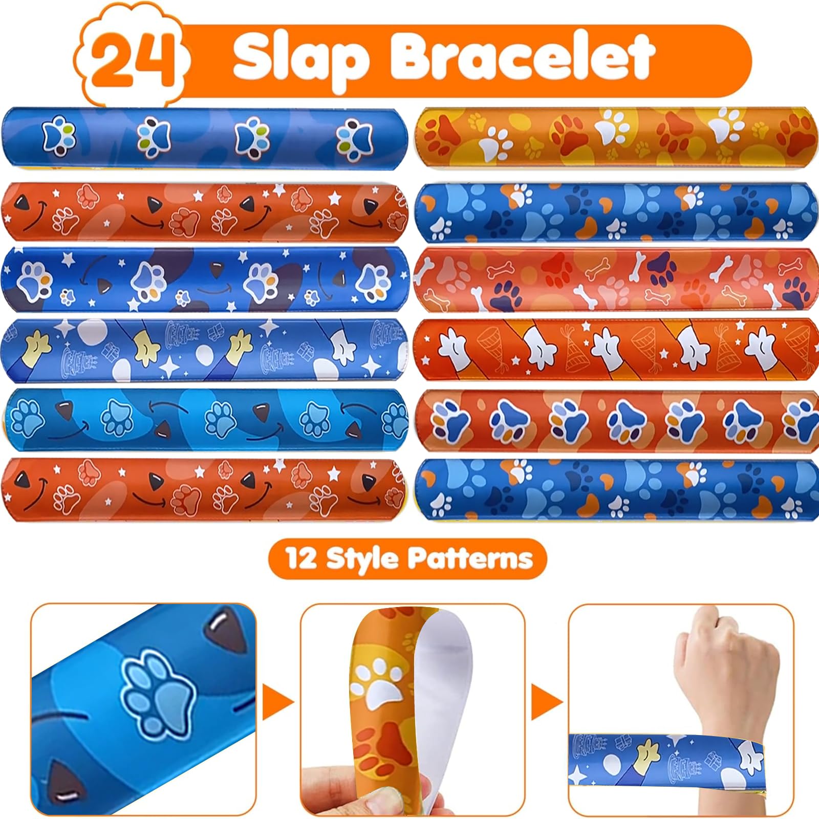 QZYCMHOO 74PCS Dog Paw Favor 50PCS Dog Paw Party Stickers&24PCS Slap Bracelets Paw Birthday Supplies Team Gift Filler