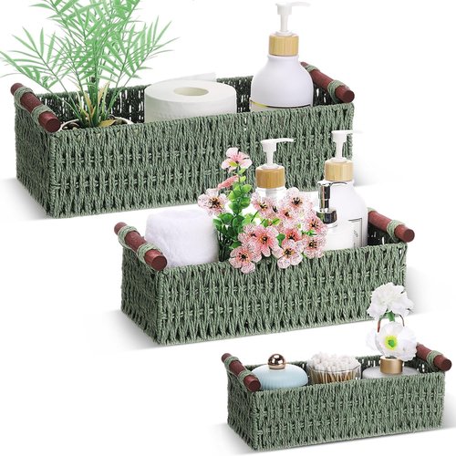 Boao Wicker Storage Baskets - Handmade Boho Decorative Paper Rope Baskets for Organizing | Set of 3