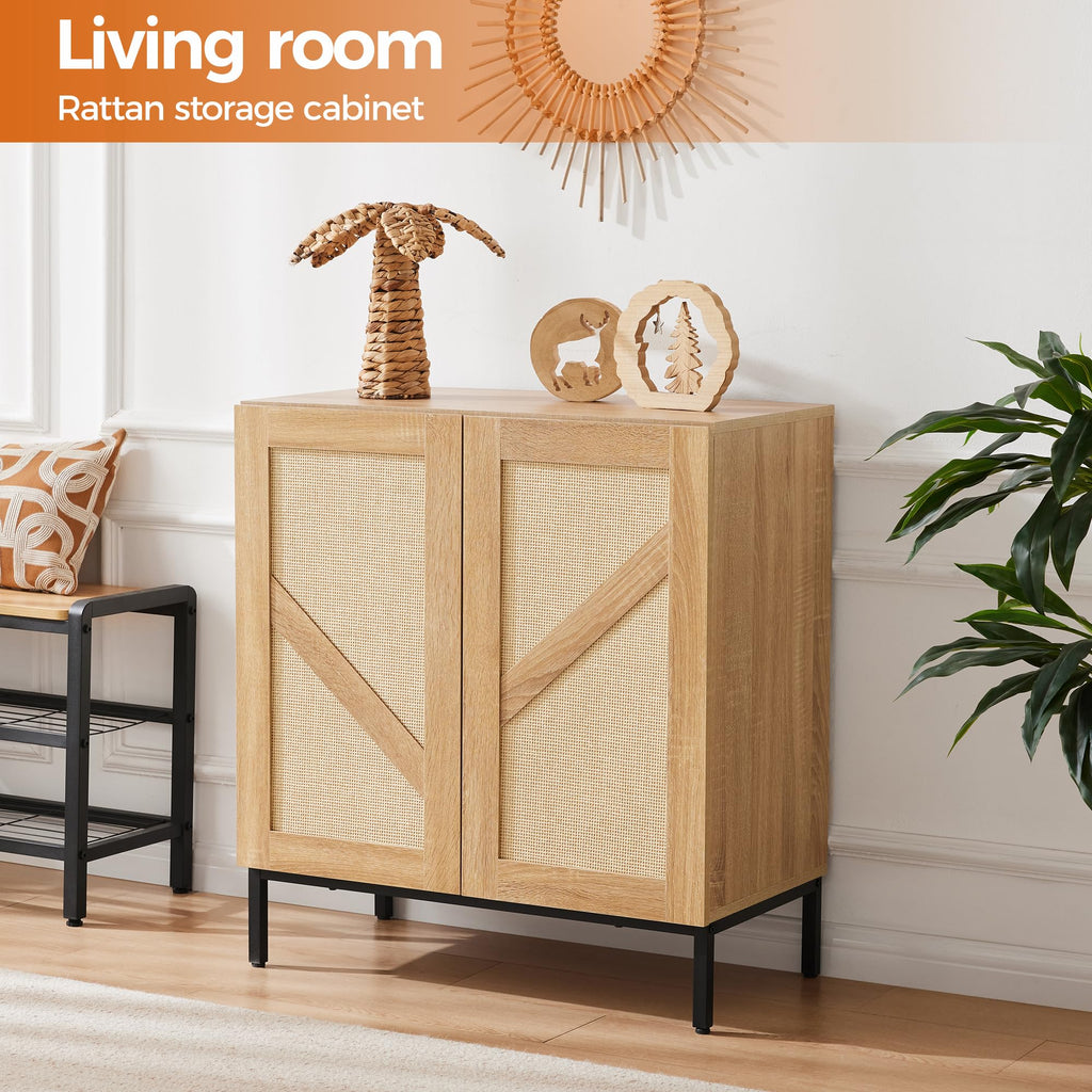 Mericonia Buffet Cabinet with Storage, Sideboards 2 Doors with Metal Base and Adjustable Shelf for Kitchen, Coffee Bar, Entryway, Hallway,Living Room (Rattan Buffet Cabinet, Natural)