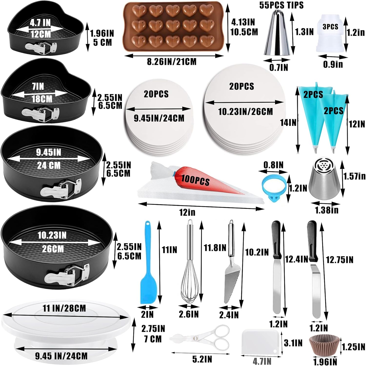 540PCS Cake Decorating Kit | Complete Baking Supplies Set with 4 Springform Pans & Rotating Turntable