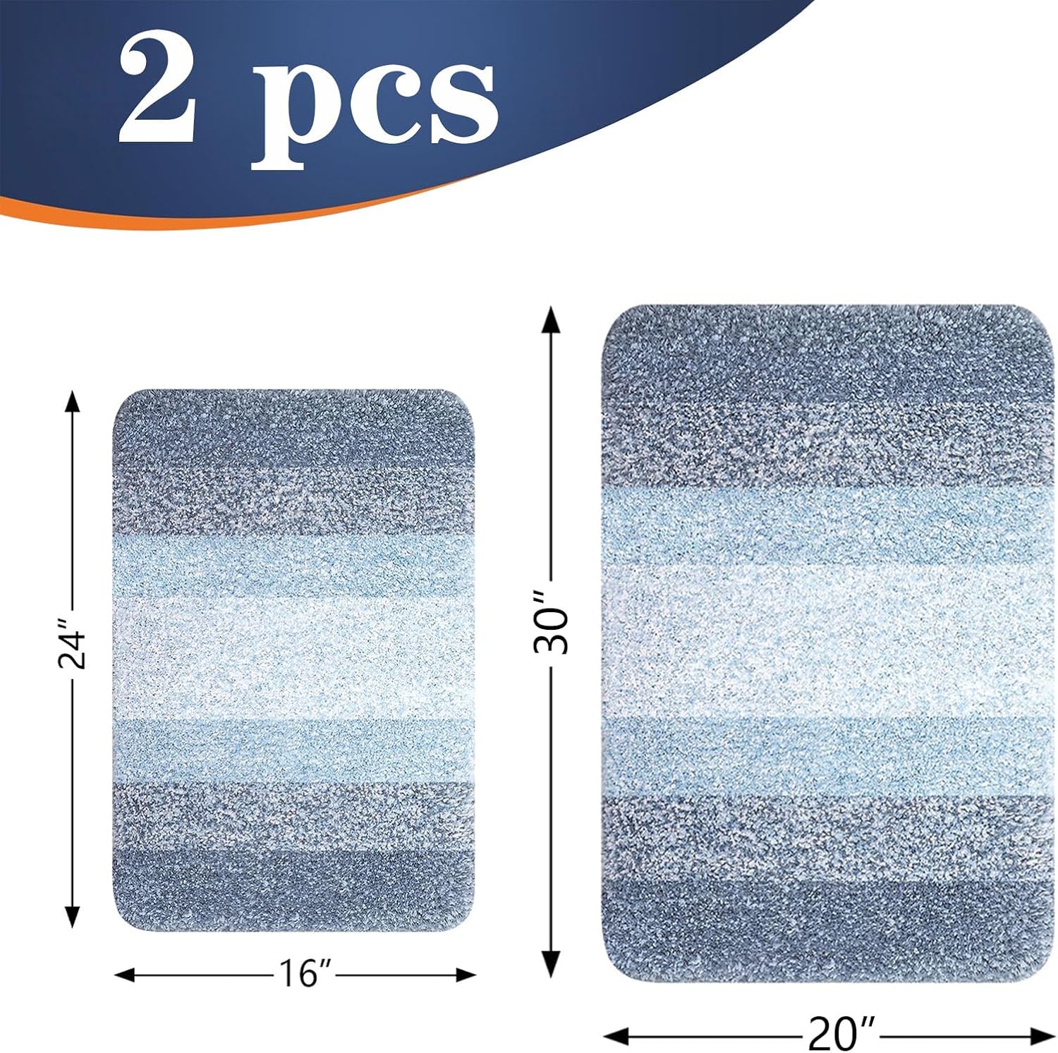OLANLY Bathroom Rug Set - Soft Absorbent Microfiber Mats | Non-Slip & Machine Washable (30"x20" + 24"x16", Blue)