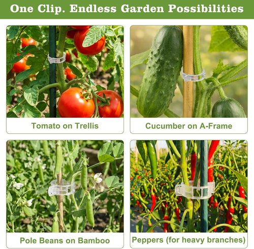 Feed Garden 120Pcs Plant Clips - Reusable Supports for Climbing Plants, Tomatoes, Cucumbers & More | White