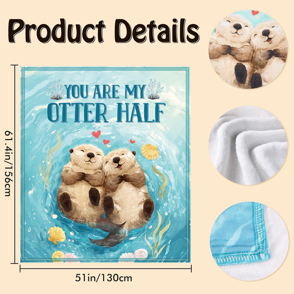 Otter Throw Blanket, Cute Otter Couple Love Design Soft Cozy Flannel Blanket, Valentines Day Anniversary Romantic Gift for Boyfriend Girlfriend Husband Wife (50" x 60")
