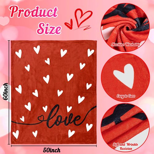 Tieshankao Valentines Day Blanket Throw Gifts Red Heart Pattern for Mom Wife Couch Sofa Bed Decor