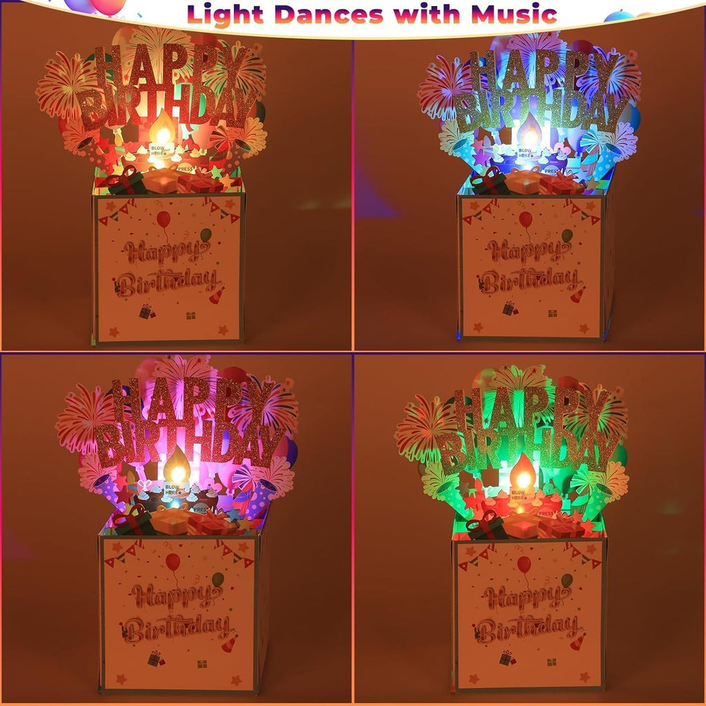 Pop Up Birthday Cards - Large 3D Design with Blowable Lights & Music | Fun Gifts for All Ages