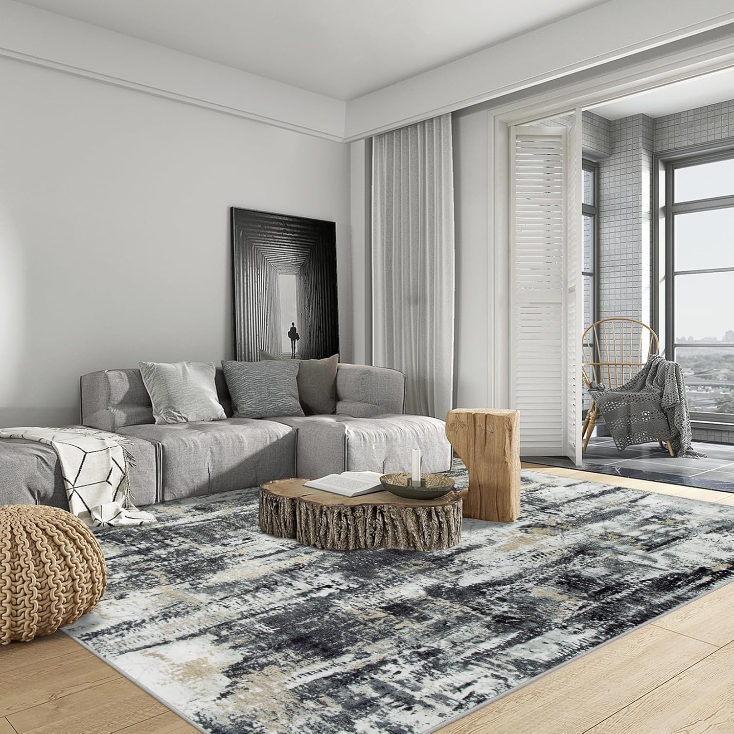 Skiennix 8x10 Area Rug - Washable Modern Abstract Design | Soft Anti-Skid Carpet for Living Room & Bedroom