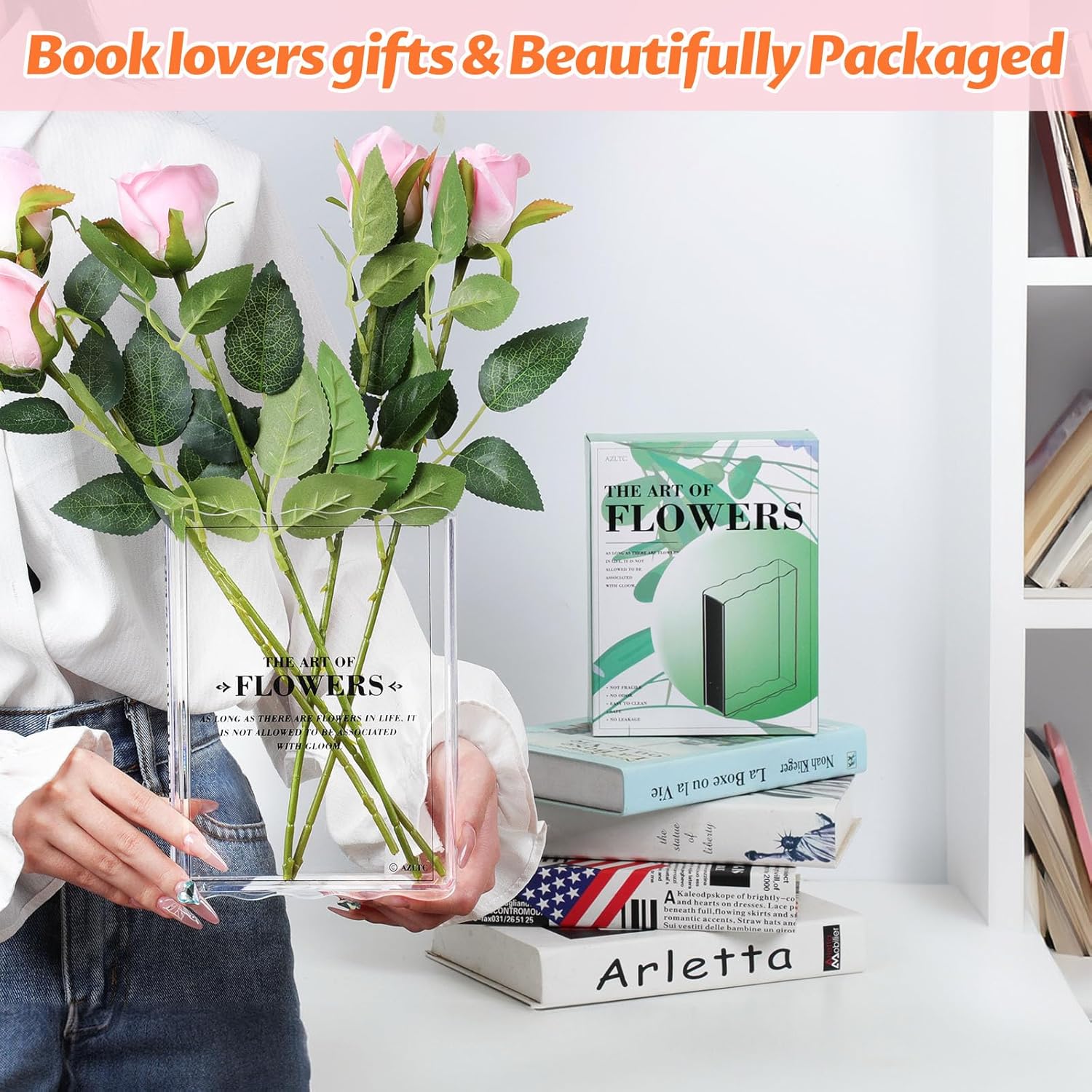 Skiennix Book-Shaped Vase | Aesthetic Flower Decor for Home & Office | Clear Design for Book Lovers