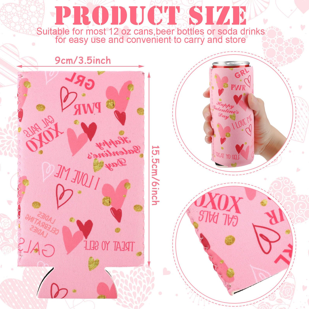 Layhit 12 Pcs Happy Galentine's Day Can Sleeves Celebrating Galentine's Day Beverage Covers for Skinny Cans Cooler Insulated Neoprene Drink Holders for Gathering Party Supplies Favor