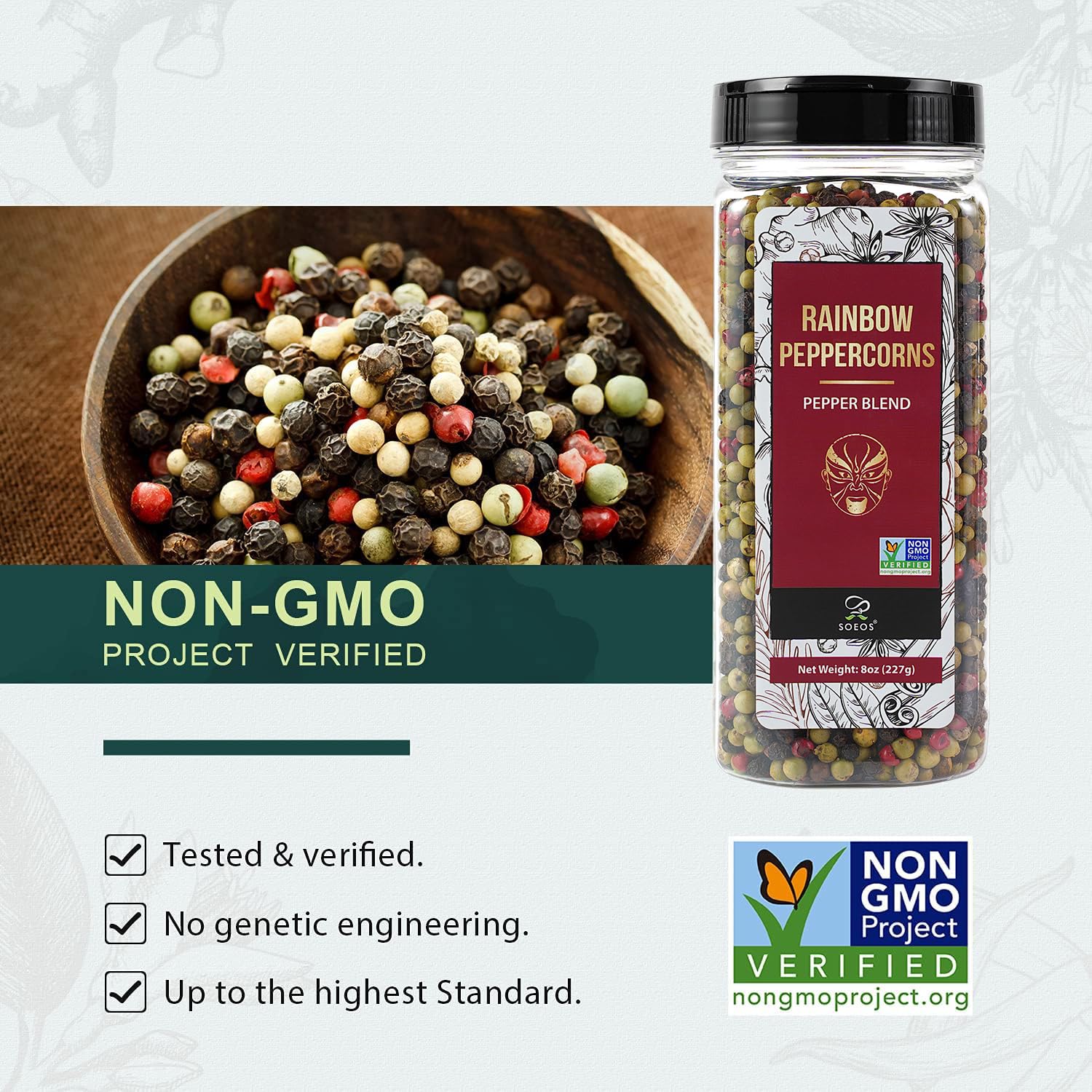 Soeos Rainbow Peppercorns - Non-GMO & Kosher Whole Peppercorns | 8oz Pack for Fresh Grinding