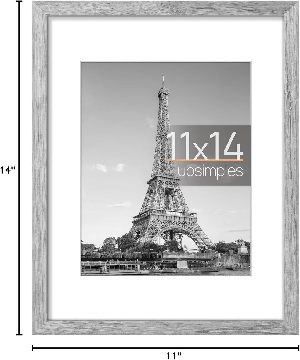 Upsimples 11x14 Picture Frame - Display 8x10 Photos with Mat or 11x14 Without | Gray, 1 Pack