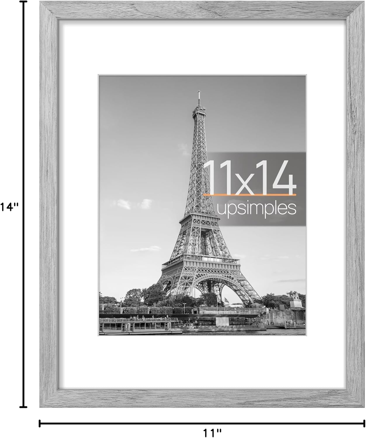 Upsimples 11x14 Picture Frame - Display 8x10 Photos with Mat or 11x14 Without | Gray, 1 Pack